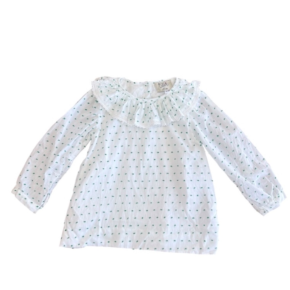 *NWT* Effie London Girls Ruffle Blouse – White & Green Dot – Girls Size 6